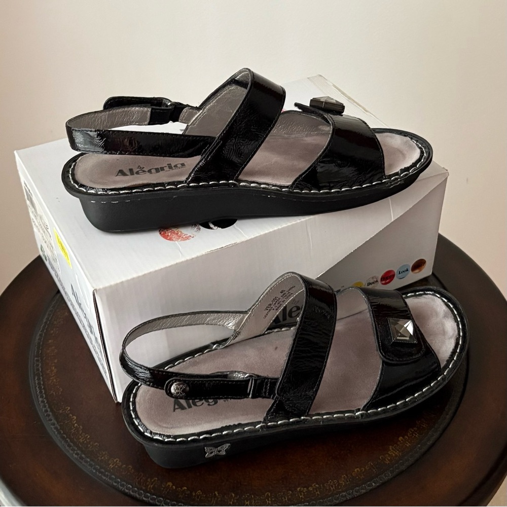 Alegria Black Verona Sandals with Cushioned Footbed size 10